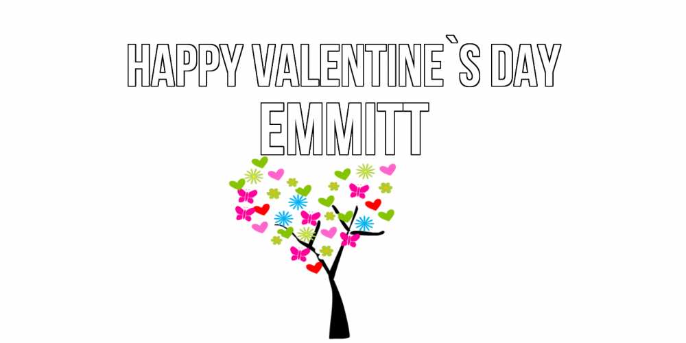 Greetings card с именем, Emmitt Happy Valentine`s Day дерево из бабочке и сердечек Greetings with text for free download 